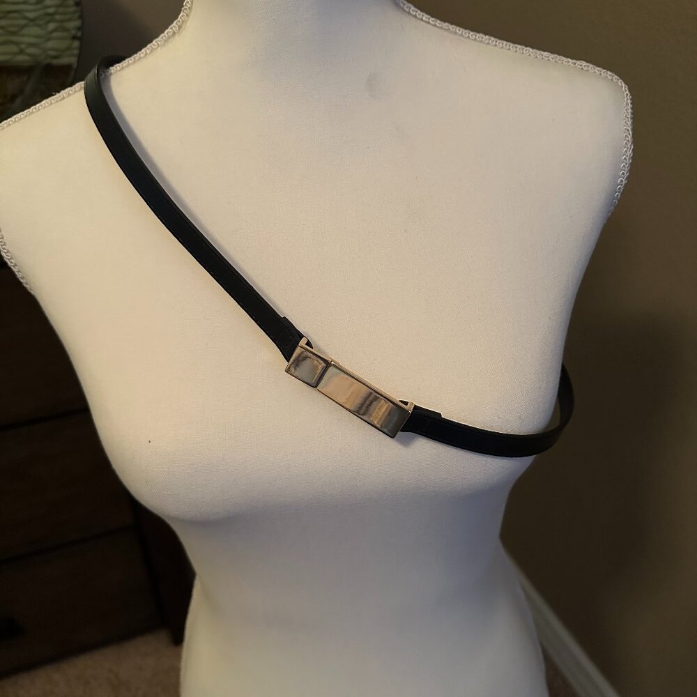 Slim Black Leather Belt with Gold Buckle